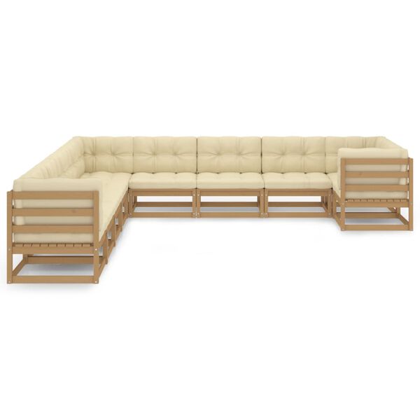 vidaXL Set de muebles de jard&iacute;n 10 pzs cojines madera pino marr&oacute;n miel