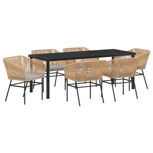 vidaXL Conjunto de Comedor de Jard&iacute;n con coj&iacute;n 7 pcs Marr&oacute;n