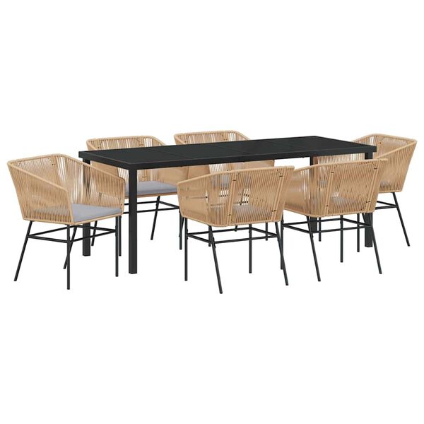 vidaXL Conjunto de Comedor de Jard&iacute;n con coj&iacute;n 7 pcs Marr&oacute;n