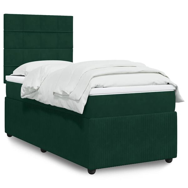 vidaXL Cama box spring con colch&oacute;n terciopelo verde oscuro 90x190 cm