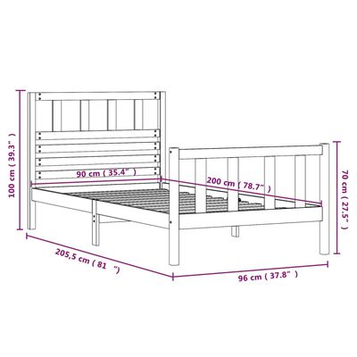 vidaXL Estructura de cama madera maciza gris 90x200 cm