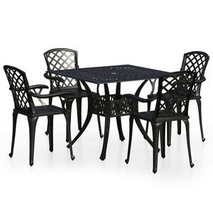 vidaXL Mesa y sillas de bistr&oacute; 5 piezas aluminio fundido negro
