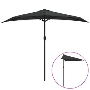vidaXL Sombrilla balc&oacute;n semicircular palo aluminio negro 270x144x222cm