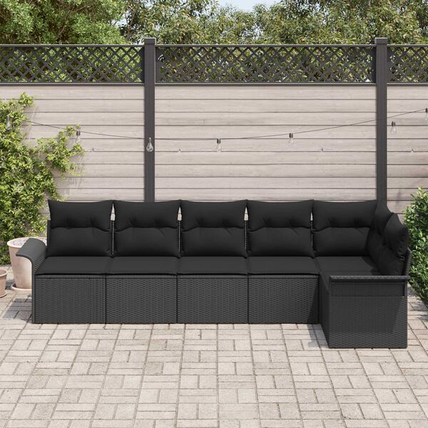 vidaXL Conjunto de sof&aacute; de jard&iacute;n 6 pcs Negro rat&aacute;n sint&eacute;tico