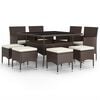 vidaXL Juego de comedor de jard&iacute;n 9 piezas rat&aacute;n sint&eacute;tico marr&oacute;n