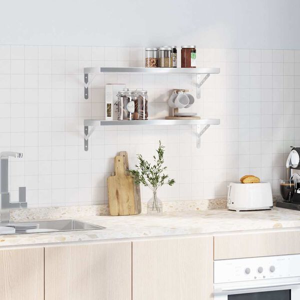 vidaXL Estantes de pared 2 uds acero inoxidable plateado 75x23,5 cm