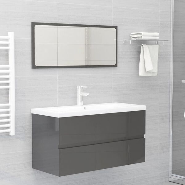 vidaXL Set muebles de ba&ntilde;o 2 piezas madera contrachapada gris brillo