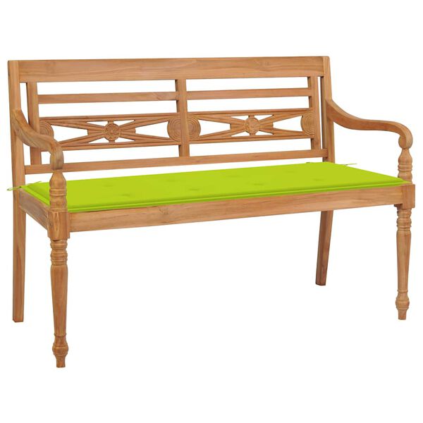 vidaXL Banco Batavia madera maciza teca y coj&iacute;n verde brillante 120 cm