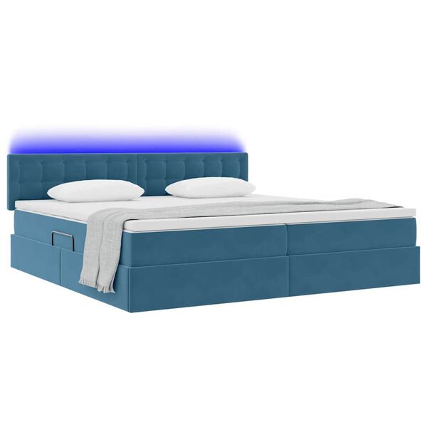 vidaXL Cama con almacenamiento y LED con LED Azul Oscuro 200 x 200 cm