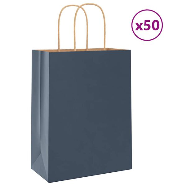 vidaXL Bolsas de papel con asas 50 uds azul 21x11x28 cm