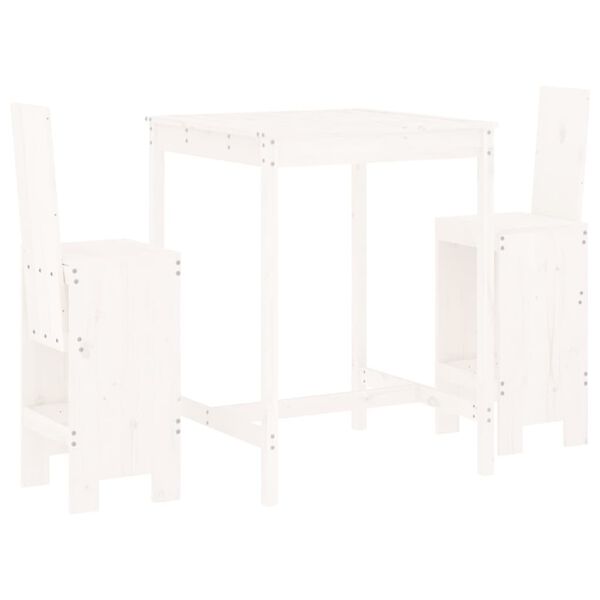 vidaXL Set de mesa y taburetes altos jardín 3 pzas madera pino blanco