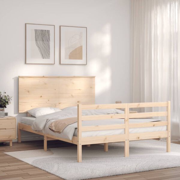 vidaXL Estructura de cama con cabecero madera maciza 140x190 cm