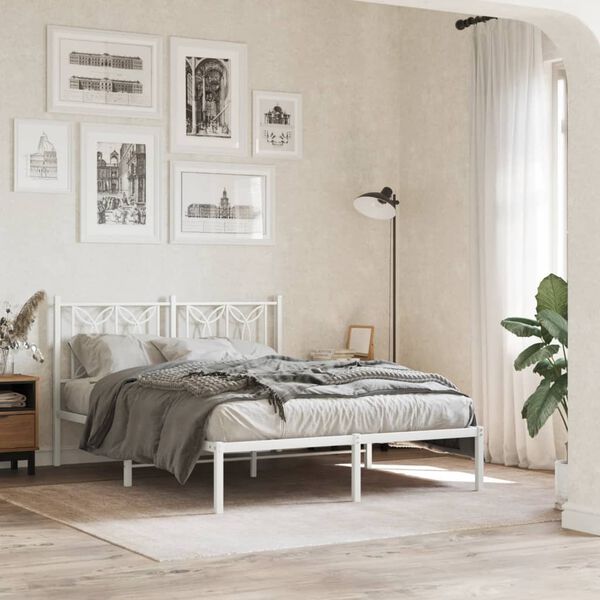 vidaXL Estructura cama sin colchón con cabecero metal blanco 135x190cm