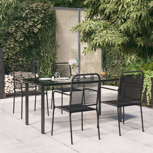 vidaXL Juego de comedor jard&iacute;n 5 pzas acero y cuerda de algod&oacute;n negro