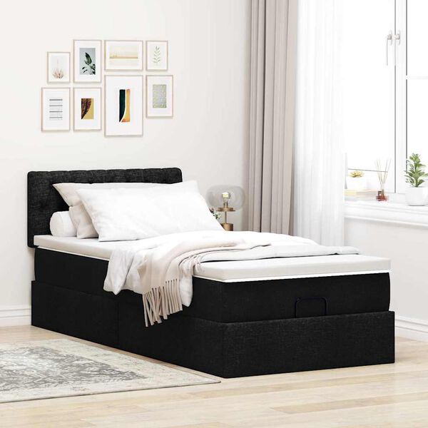 vidaXL Cama otomana con colch&oacute;n negra 90x200 cm tela