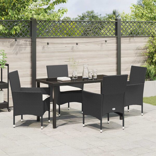 vidaXL Conjunto de Comedor de Jard&iacute;n 5 pcs Negro rat&aacute;n sint&eacute;tico
