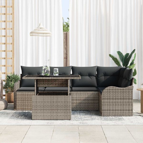 vidaXL Conjunto de sof&aacute; de jard&iacute;n 6 pcs Gris Rattan de Poli&eacute;ster