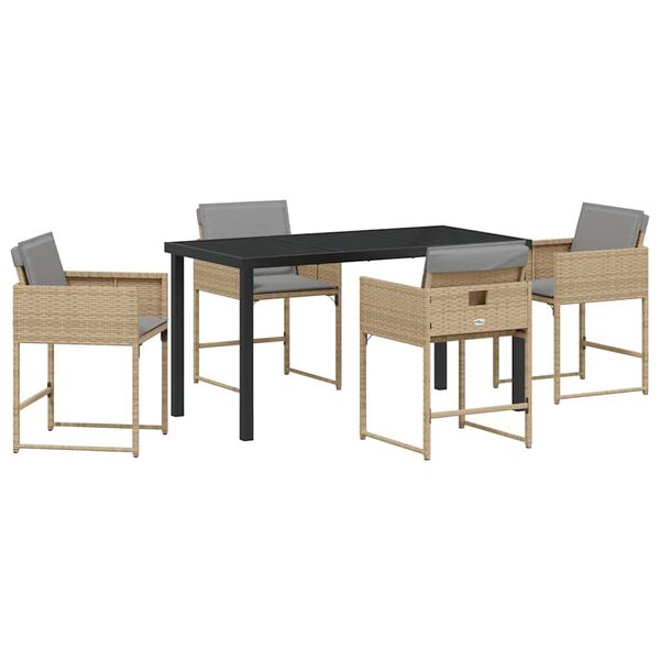 vidaXL Conjunto de Comedor de Jard&iacute;n 5 pcs Beige rat&aacute;n sint&eacute;tico