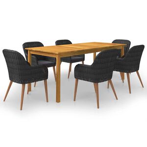 vidaXL Juego de comedor para jard&iacute;n de 7 piezas negro