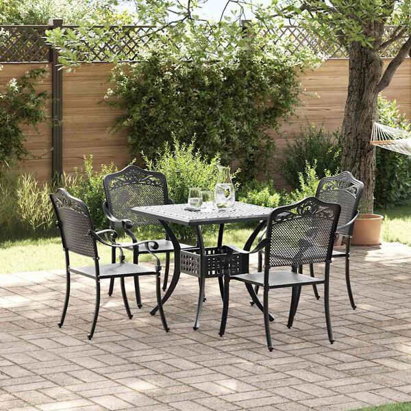 vidaXL Conjunto de mesa de jard&iacute;n 5 pcs Negro Aluminio fundido