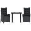 vidaXL Set comedor de jard&iacute;n 3 pzas con cojines rat&aacute;n sint&eacute;tico negro