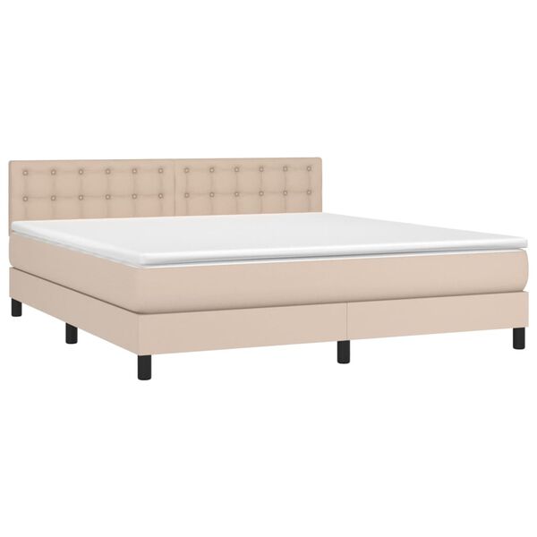 vidaXL Cama box spring colch&oacute;n LED cuero sint&eacute;tico capuchino 180x200cm