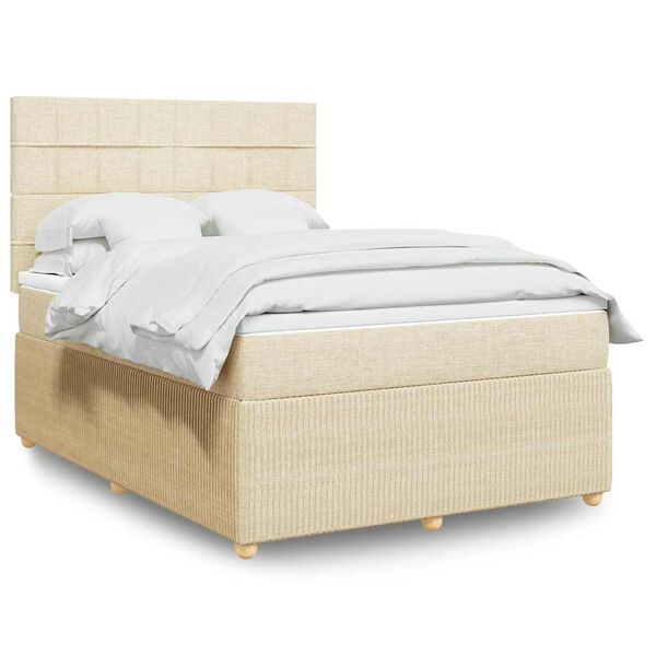 vidaXL Cama box spring con colch&oacute;n tela color crema 160x200 cm