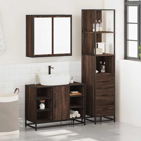vidaXL Set de muebles baño 3 pzas madera contrachapada roble marrón