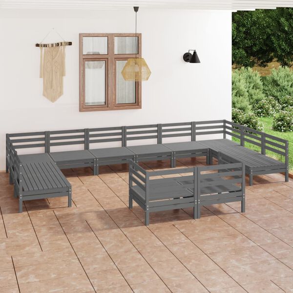 vidaXL Juego de muebles de jard&iacute;n 12 piezas madera maciza de pino gris