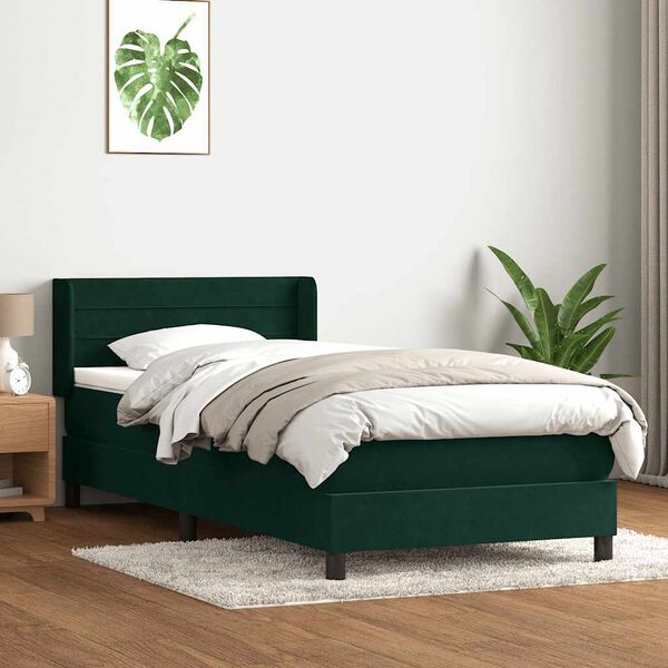 vidaXL Cama box spring con colch&oacute;n terciopelo verde oscuro 80x220 cm