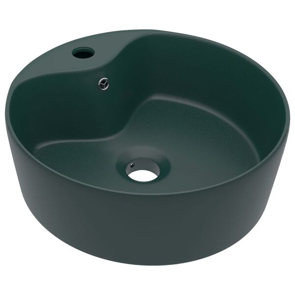 vidaXL Lavabo lujo con rebosadero cerámica verde oscuro mate 36x13 cm