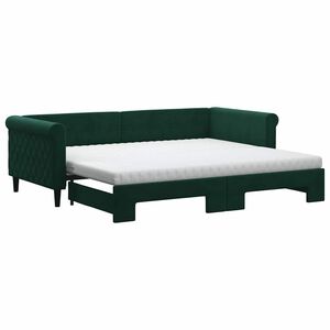 vidaXL Sof&aacute; cama nido con colch&oacute;n terciopelo verde oscuro 90x200 cm