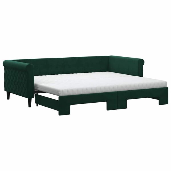 vidaXL Sof&aacute; cama nido con colch&oacute;n terciopelo verde oscuro 90x200 cm