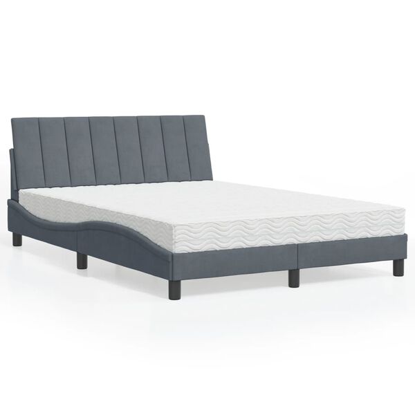 vidaXL Cama con colch&oacute;n Hanko terciopelo gris oscuro 140x200 cm