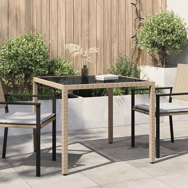 vidaXL Mesa jard&iacute;n vidrio templado rat&aacute;n sint&eacute;tico 90x90x75 cm gris