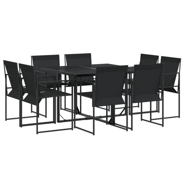 vidaXL Juego de comedor para jardín 9 piezas textilene negro