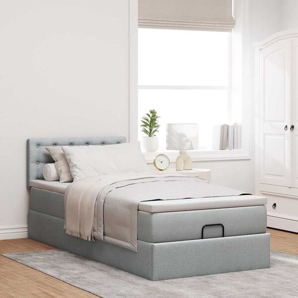 vidaXL Cama otomana con colch&oacute;n gris claro 100x200 cm tela