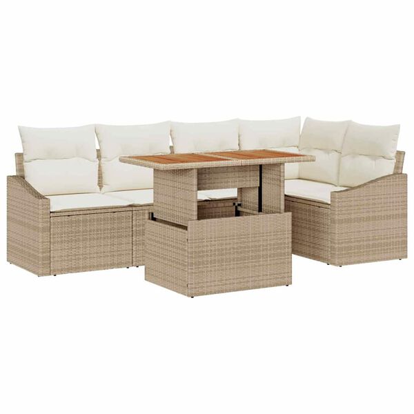 vidaXL Conjunto de sof&aacute; de jard&iacute;n 6 pcs Beige Polirat&aacute;n