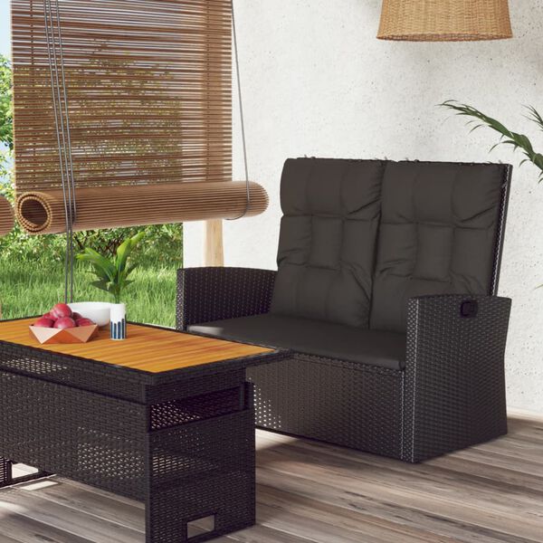 vidaXL Banco jardín reclinable y cojines ratán sintético negro 118 cm
