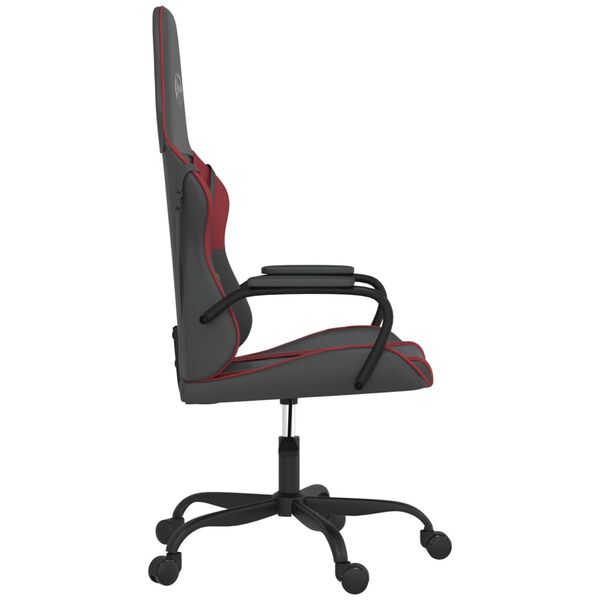 vidaXL Silla gaming de masaje cuero sint&eacute;tico negro y rojo vino tinto