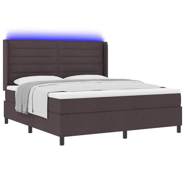 vidaXL Cama Box Spring LED con colch&oacute;n Marr&oacute;n Oscuro 180 x 200 cm tela