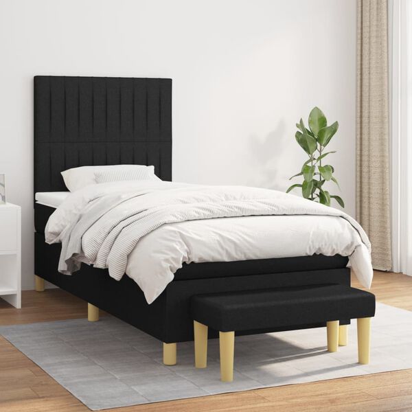 vidaXL Cama box spring con colch&oacute;n tela negro 100x200 cm