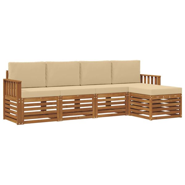 vidaXL Juegos de sof&aacute;s 5 pcs Natural y Beige Madera de Acacia S&oacute;lida