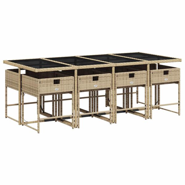 vidaXL Set comedor de jard&iacute;n 9 pzas con cojines rat&aacute;n sint&eacute;tico beige