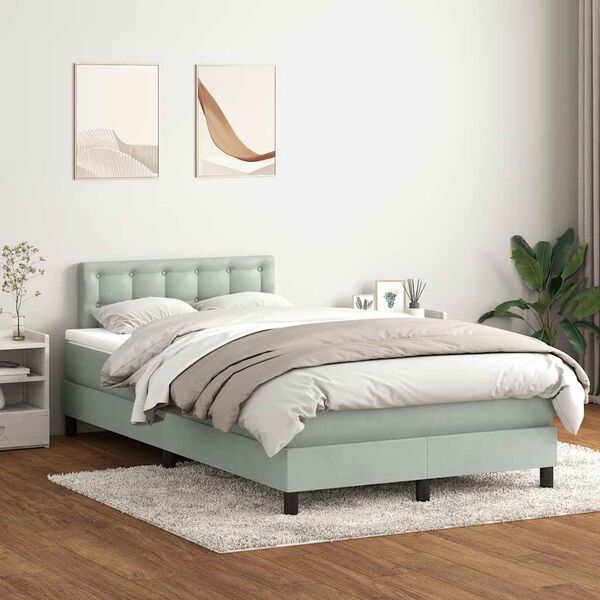 vidaXL Cama box spring con colch&oacute;n y LED terciopelo gris claro 120x220 cm