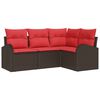 vidaXL Conjunto de sof&aacute;s de jard&iacute;n 4 pcs Marr&oacute;n y Rojo rat&aacute;n sint&eacute;tico