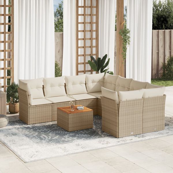 vidaXL Set de sofás de jardín 9 pzas con cojines ratán sintético beige
