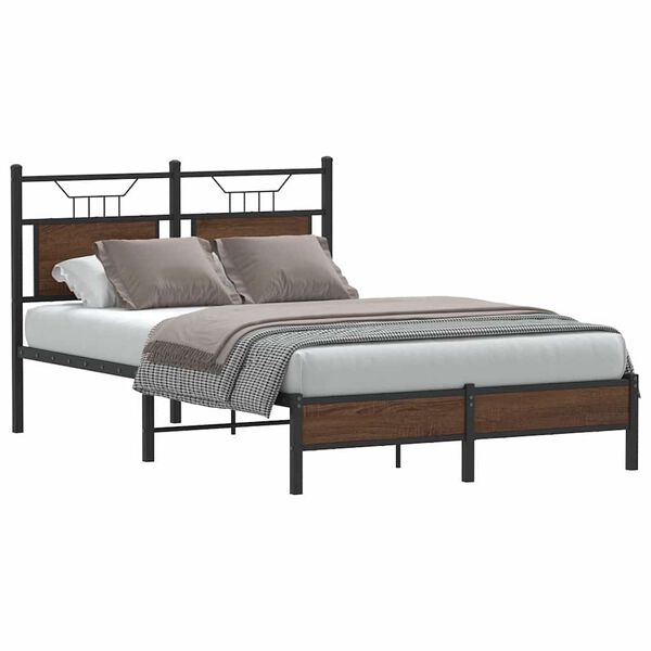 vidaXL Estructura de cama sin colch&oacute;n madera marr&oacute;n roble 120x190 cm