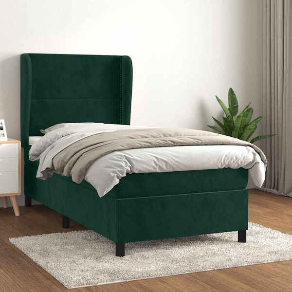 vidaXL Cama box spring con colch&oacute;n terciopelo verde oscuro 100x200 cm
