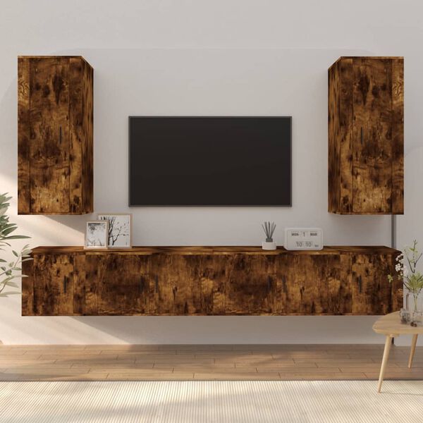 vidaXL Set de muebles de TV 6 pzas madera contrachapada roble ahumado